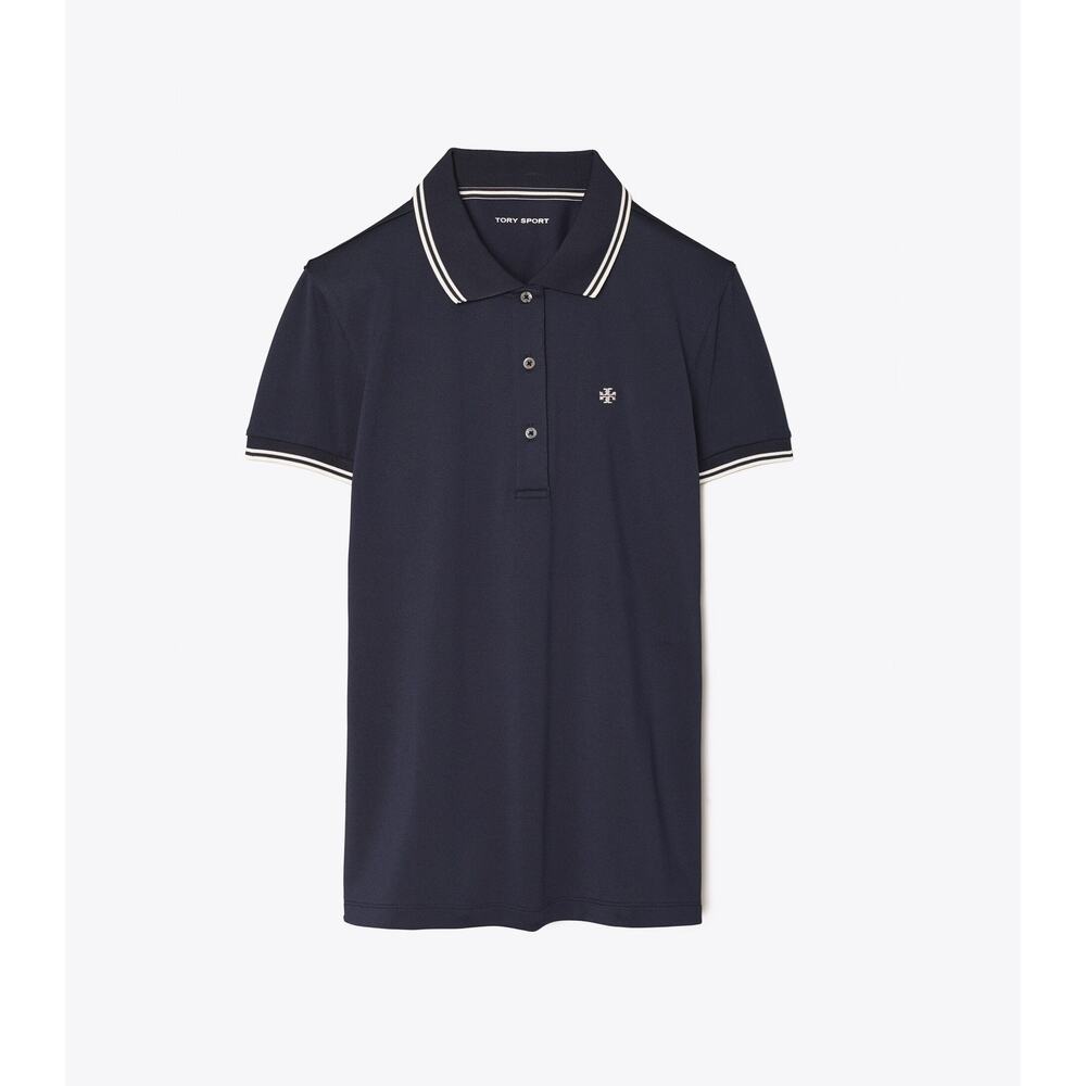 Tory Burch 'Tech Pique' Polo Blue Top Size M